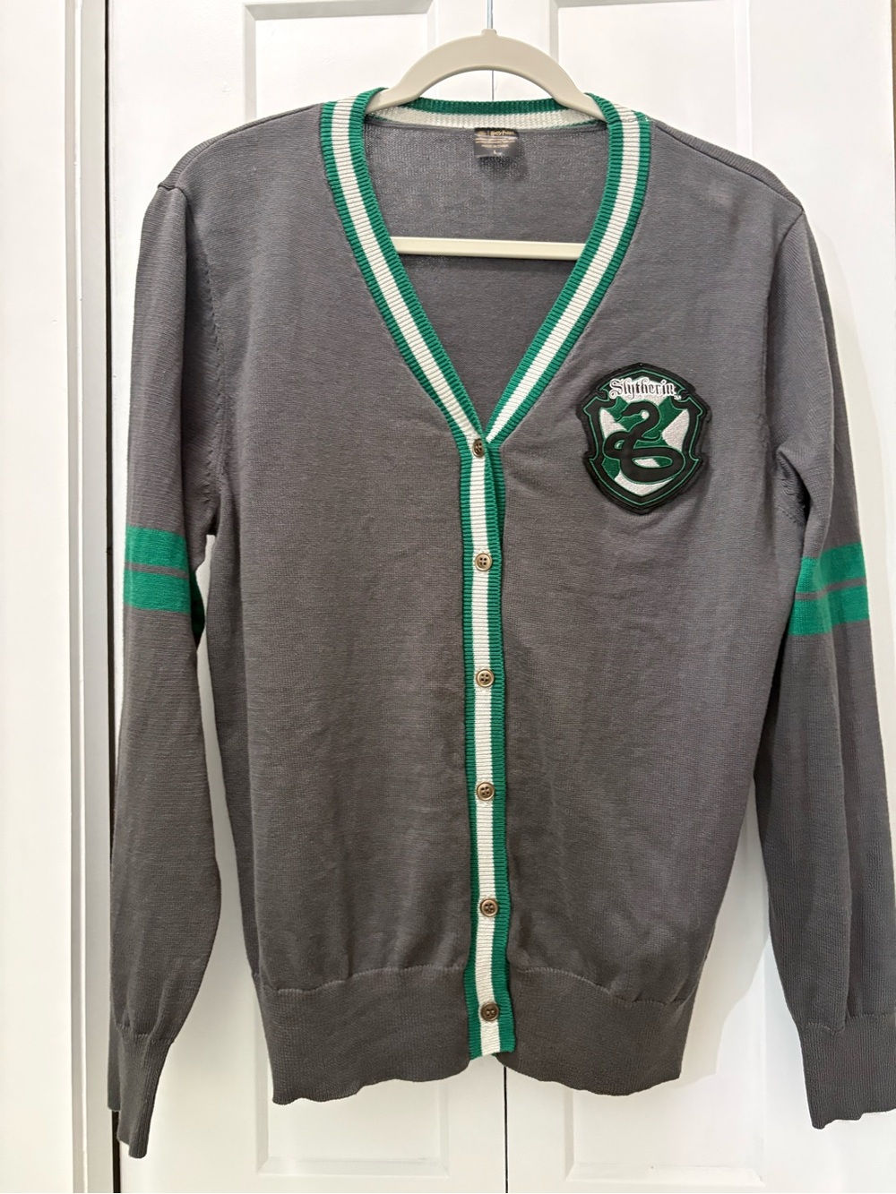 Harry Potter Slytherin Gray & Green Cardigan academia  Sweater size L
